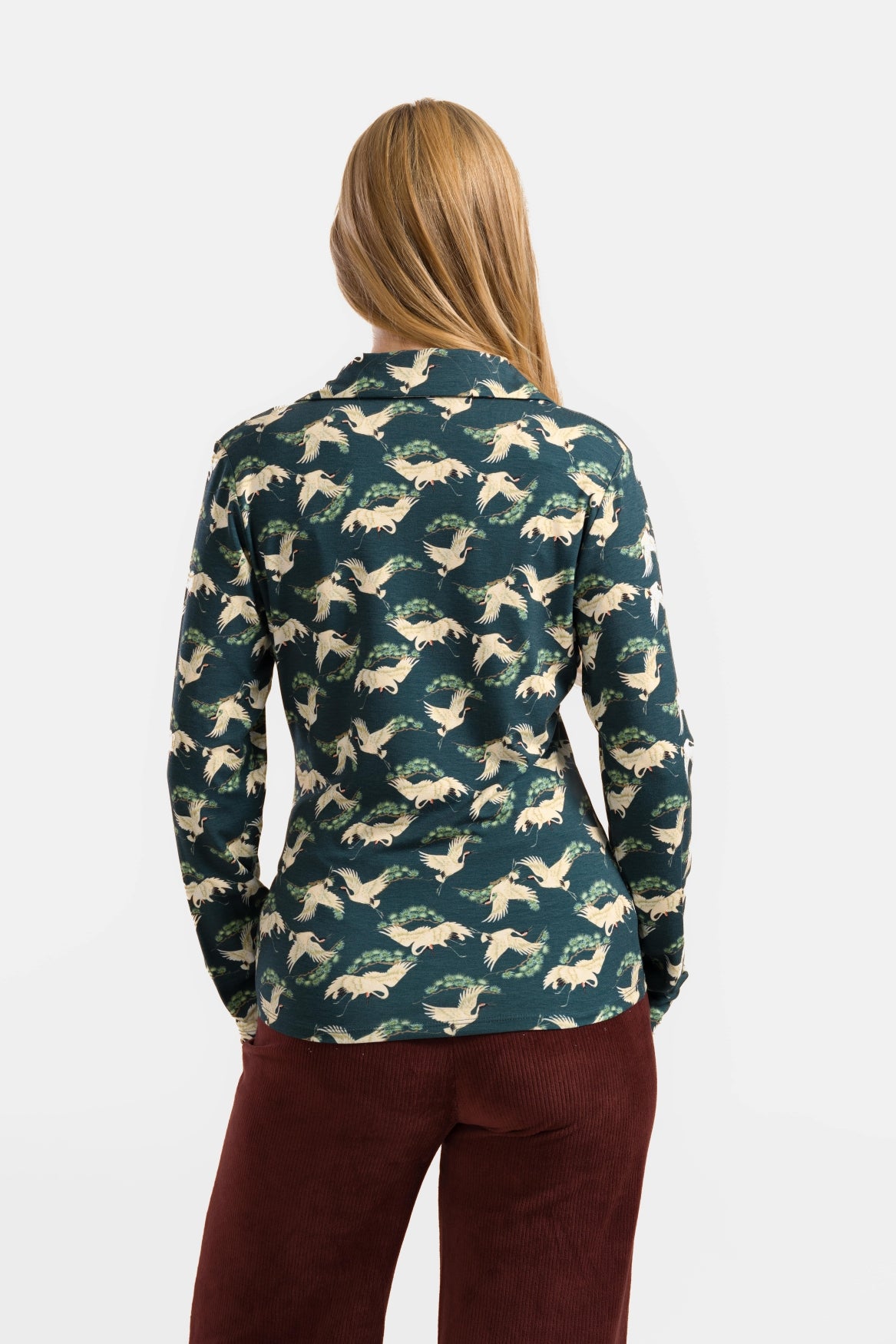 Suzy Top Long Sleeve | Crane Dance Petrol