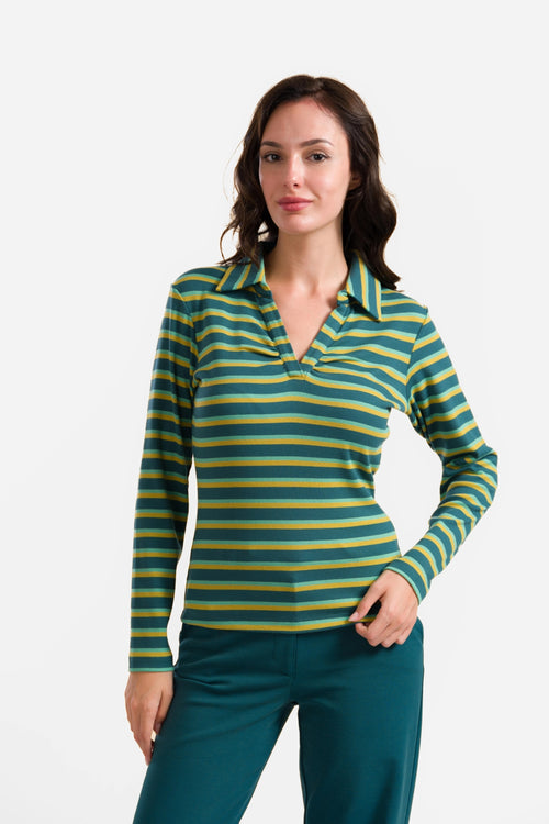 Suzy Top Long Sleeve | Deep Teal Stripes