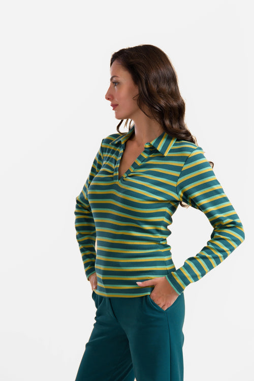 Suzy Top Long Sleeve | Deep Teal Stripes
