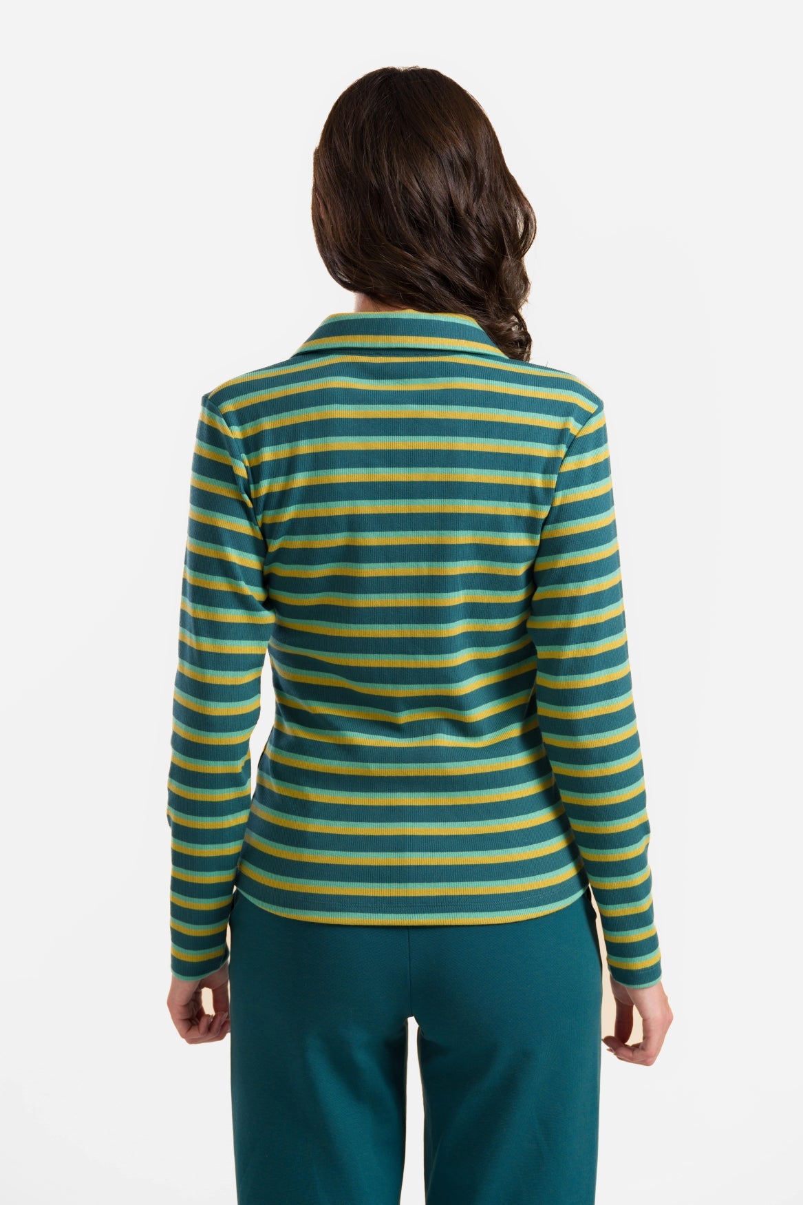 Suzy Top Long Sleeve | Deep Teal Stripes