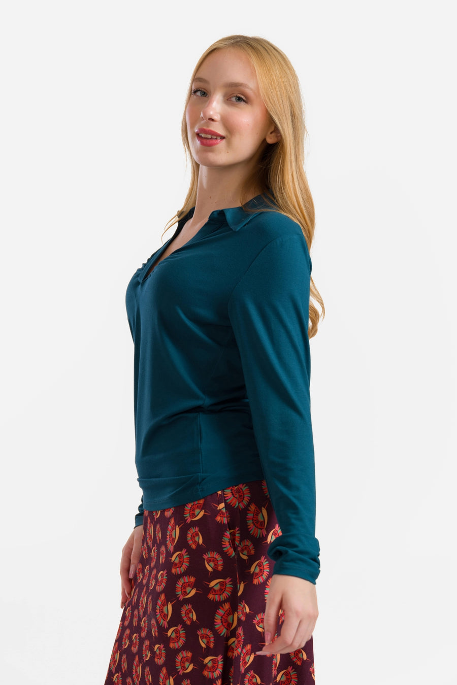 Suzy Top Long Sleeve | Ecovero Plain Petrol