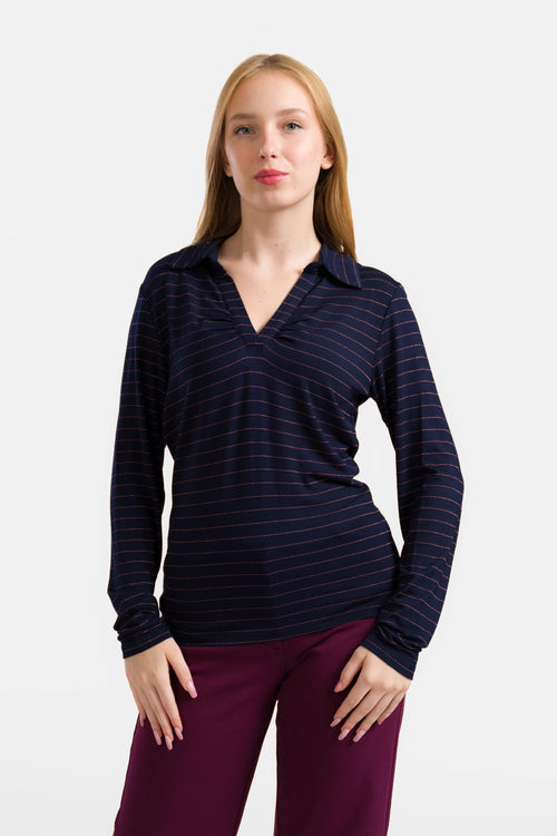 Suzy Top Long Sleeve | Stripes Blue-Lurex Rose Gold