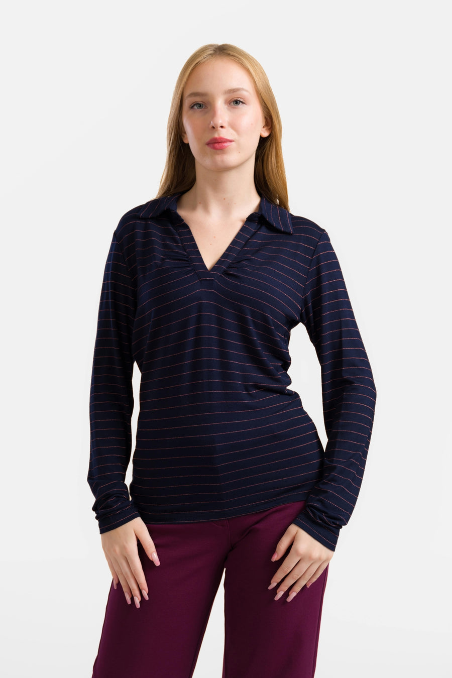 Suzy Top Long Sleeve | Stripes Blue-Lurex Rose Gold
