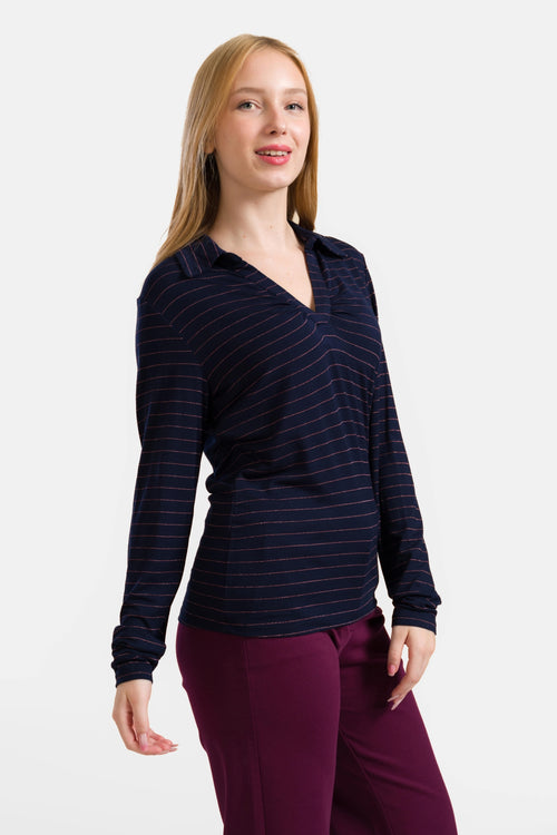 Suzy Top Long Sleeve | Stripes Blue-Lurex Rose Gold