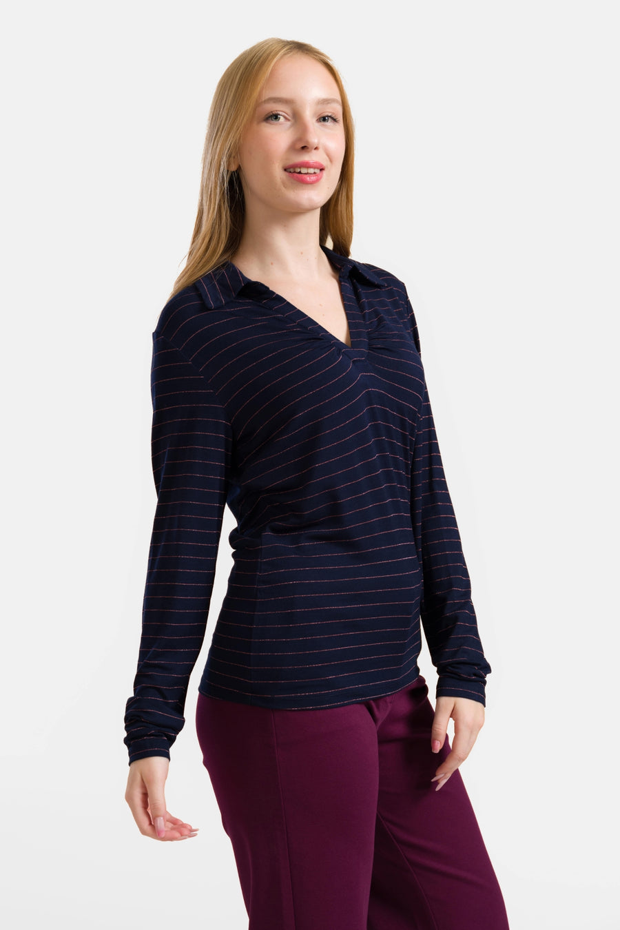 Suzy Top Long Sleeve | Stripes Blue-Lurex Rose Gold