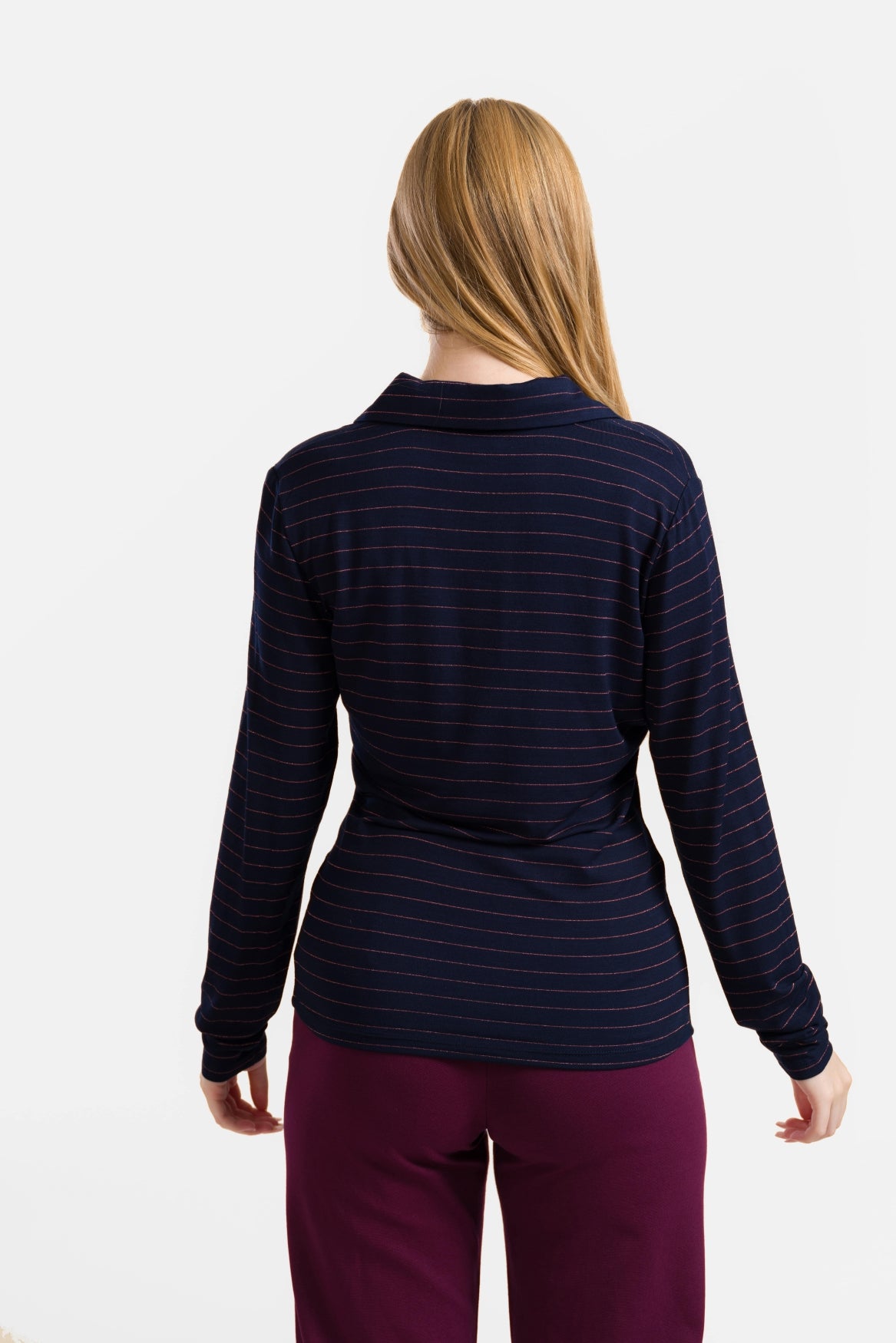 Suzy Top Long Sleeve | Stripes Blue-Lurex Rose Gold