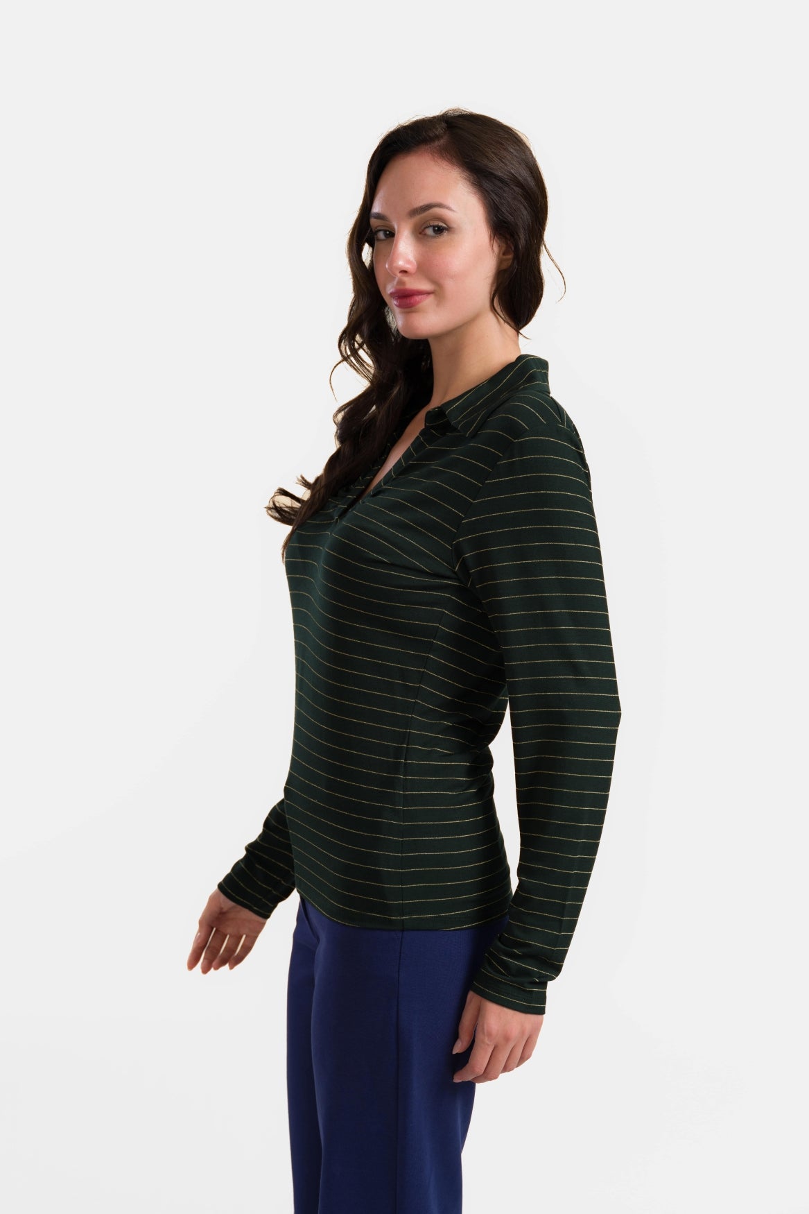 Suzy Top Long Sleeve | Stripes Green-Lurex Gold