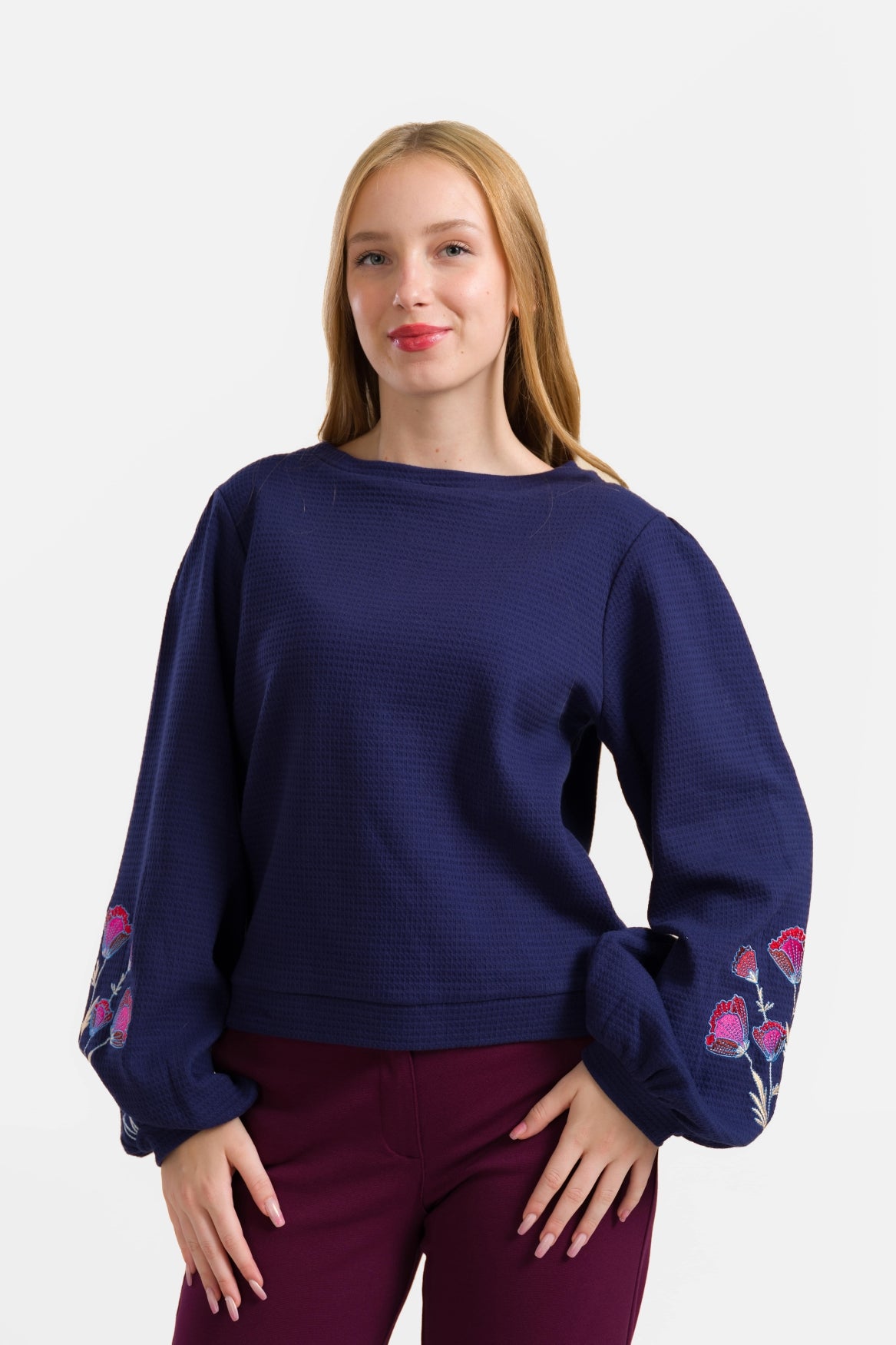 Cathy Top Ls | Waffle Blue