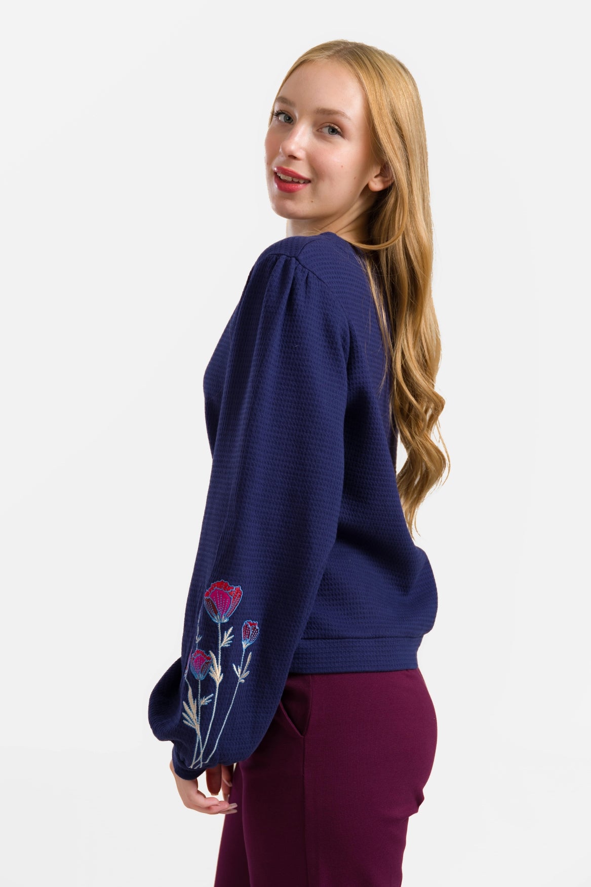 Cathy Top Ls | Waffle Blue