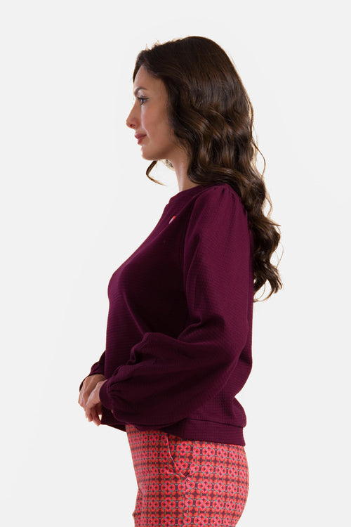 Cathy Top Ls | Waffle Bordeaux