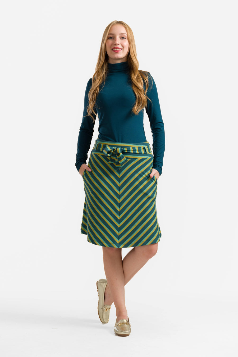 Demi Skirt | Deep Teal Stripes