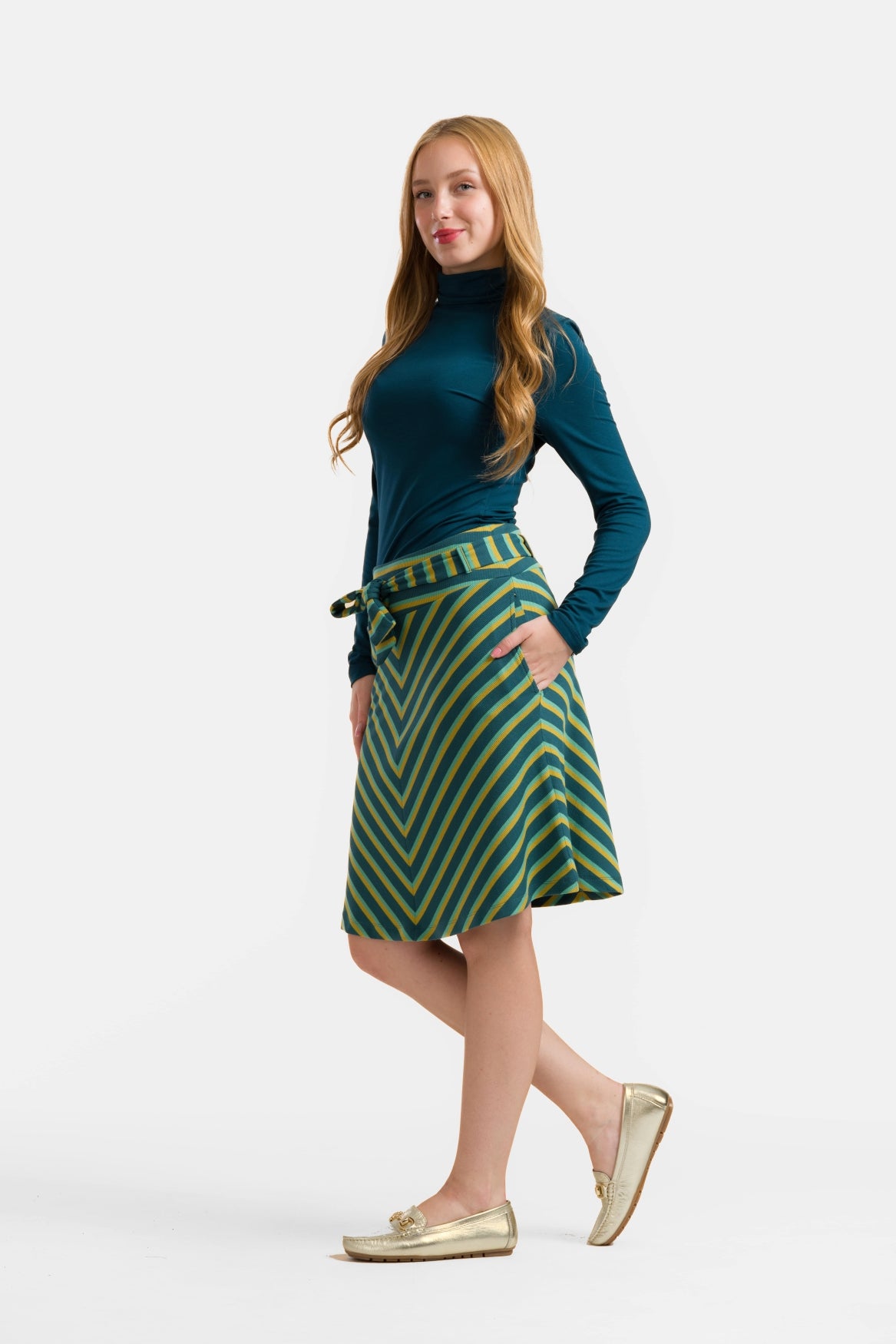 Demi Skirt | Deep Teal Stripes